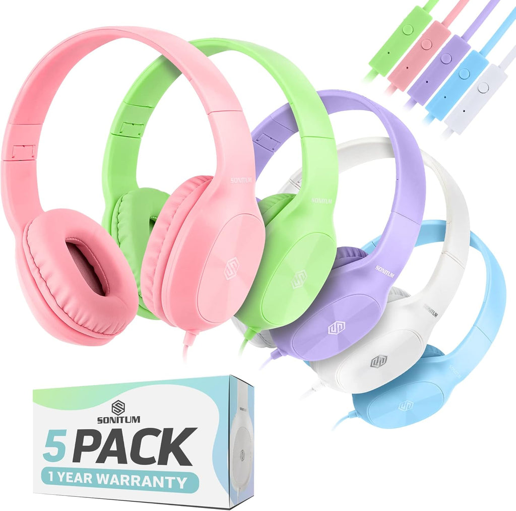 5-Pack On-Ear 3.5mm Wired Headphones for Schools
