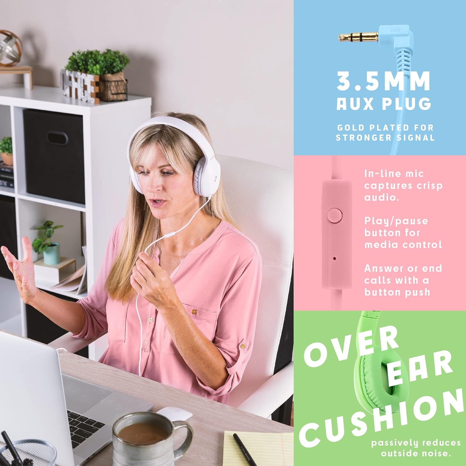 5-Pack On-Ear 3.5mm Wired Headphones for Schools