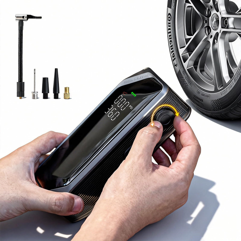 Cordless Portable Tire Inflator - Rechargeable Electric Air Compressor with Digital Pressure Gauge, Knob Control, Auto Shut-Off for Car Tires, Bike, Sports Balls