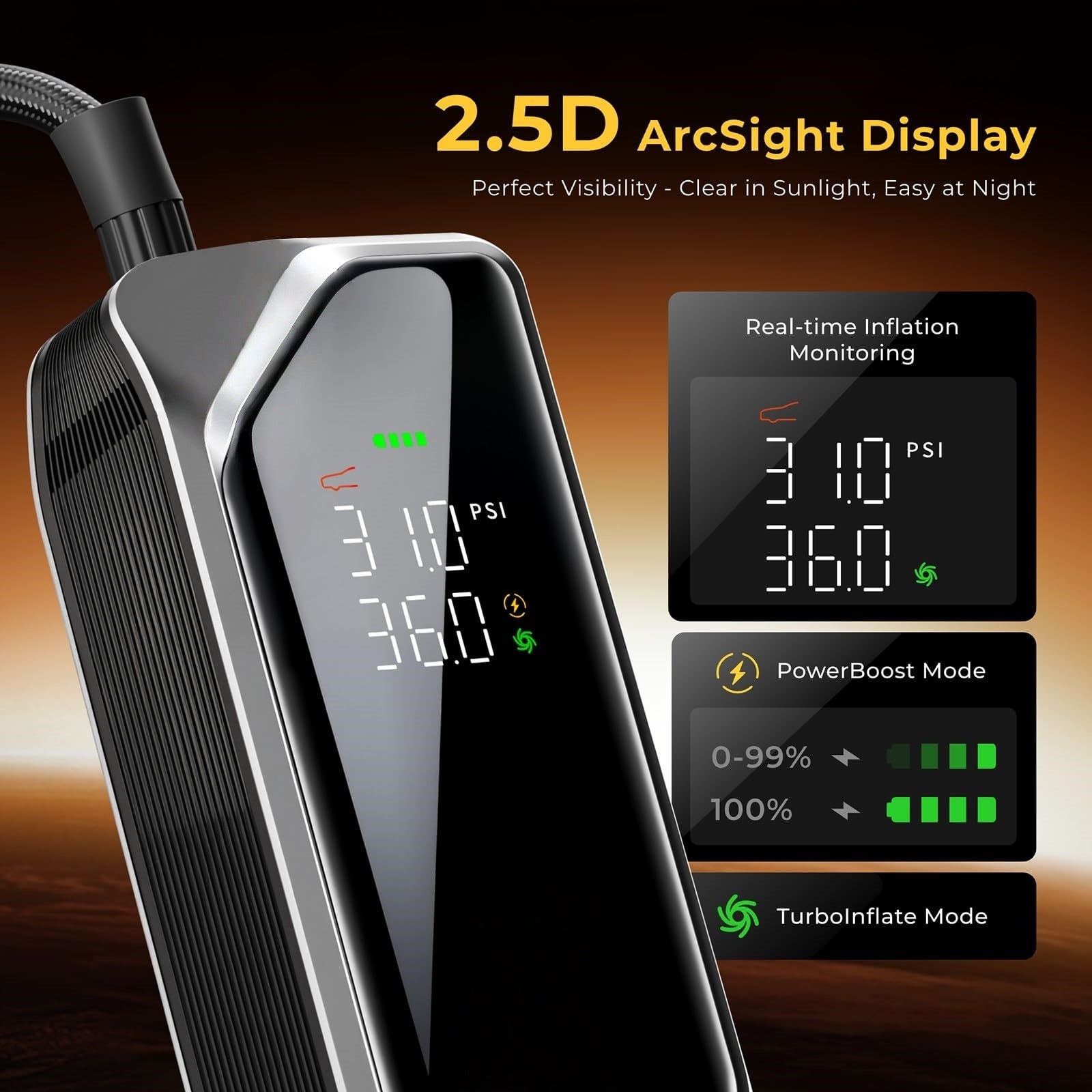 Cordless Portable Tire Inflator - Rechargeable Electric Air Compressor with Digital Pressure Gauge, Knob Control, Auto Shut-Off for Car Tires, Bike, Sports Balls