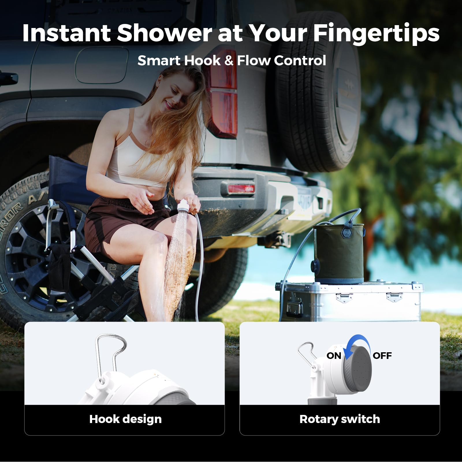 Tiny Shower Portable Camping Shower, Rechargeable Waterproof Outdoor Shower Pump for Hiking, Car Wash, Pet Cleaning, Beach Vacations
