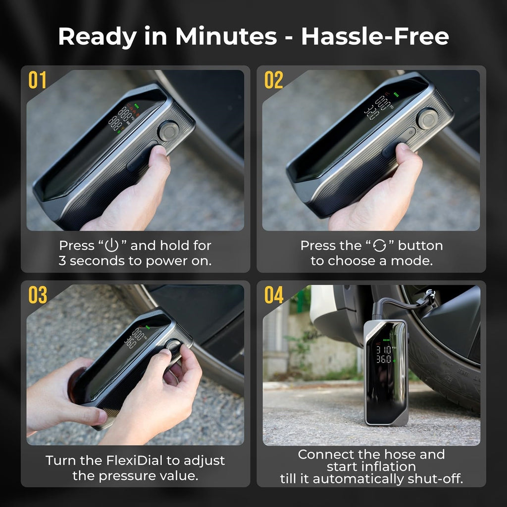 Cordless Portable Tire Inflator - Rechargeable Electric Air Compressor with Digital Pressure Gauge, Knob Control, Auto Shut-Off for Car Tires, Bike, Sports Balls