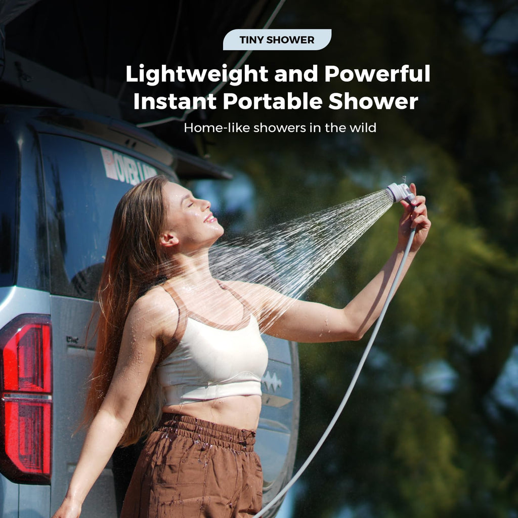 Tiny Shower Portable Camping Shower, Rechargeable Waterproof Outdoor Shower Pump for Hiking, Car Wash, Pet Cleaning, Beach Vacations